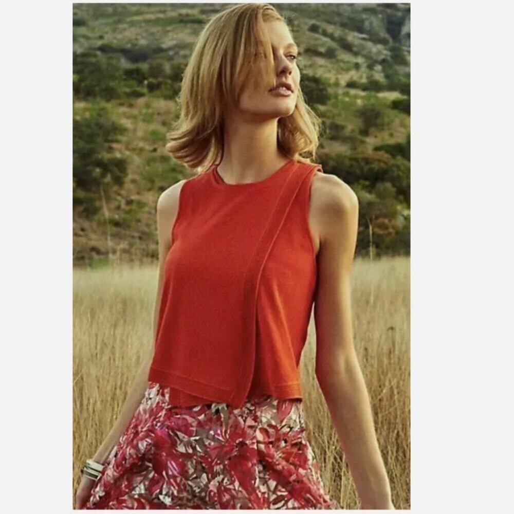Anthropologie Harlyn Orange Split Front Knit Sleeveless Top